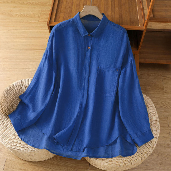 Camisa de manga larga para mujer con solapa y bolsillo, con estampado de Buddha Stones, ideal para el otoño. - Azul medio - US12, UK/AU16, EU44 (2XL) - image 18