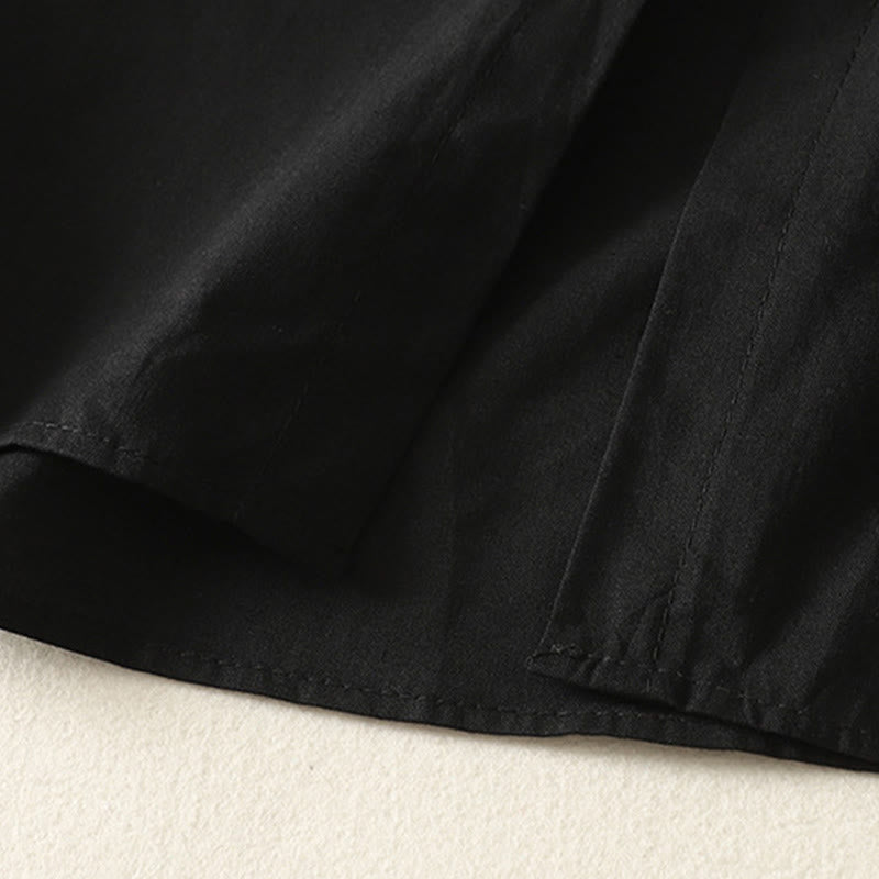 Vestido midi de algodón de manga larga con botones en la solapa, estampado de Buddha Stones y color liso otoñal, con bolsillos. - image 24