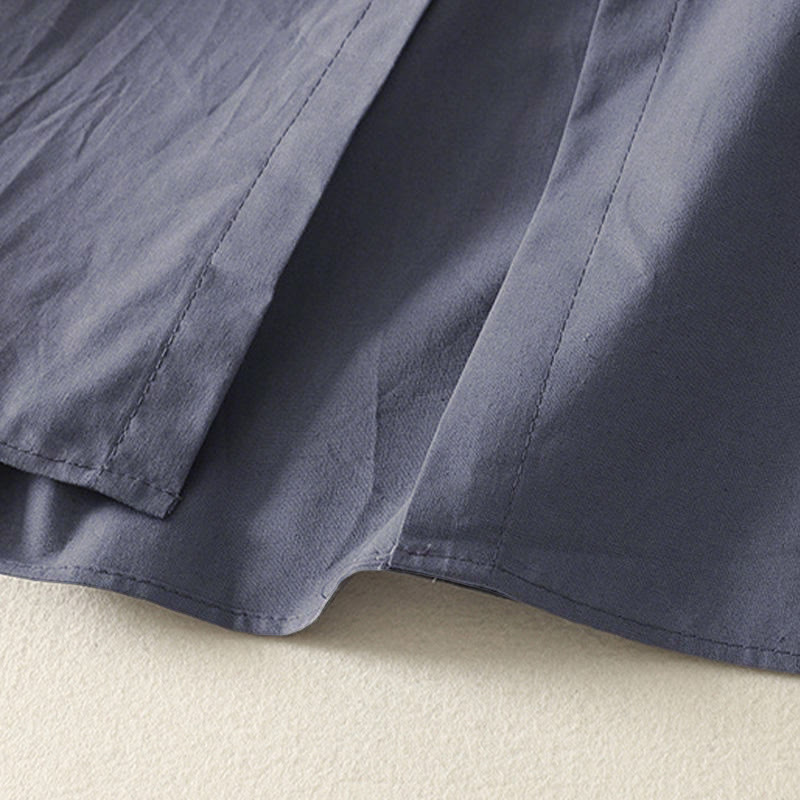 Vestido midi de algodón de manga larga con botones en la solapa, estampado de Buddha Stones y color liso otoñal, con bolsillos. - image 19