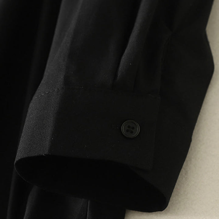 Vestido midi de algodón de manga larga con botones en la solapa, estampado de Buddha Stones y color liso otoñal, con bolsillos. - image 23