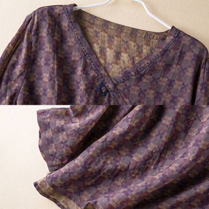 Camisa de manga larga para mujer con estampado floral y cuello en V de Buddha Stones Spring - image 4