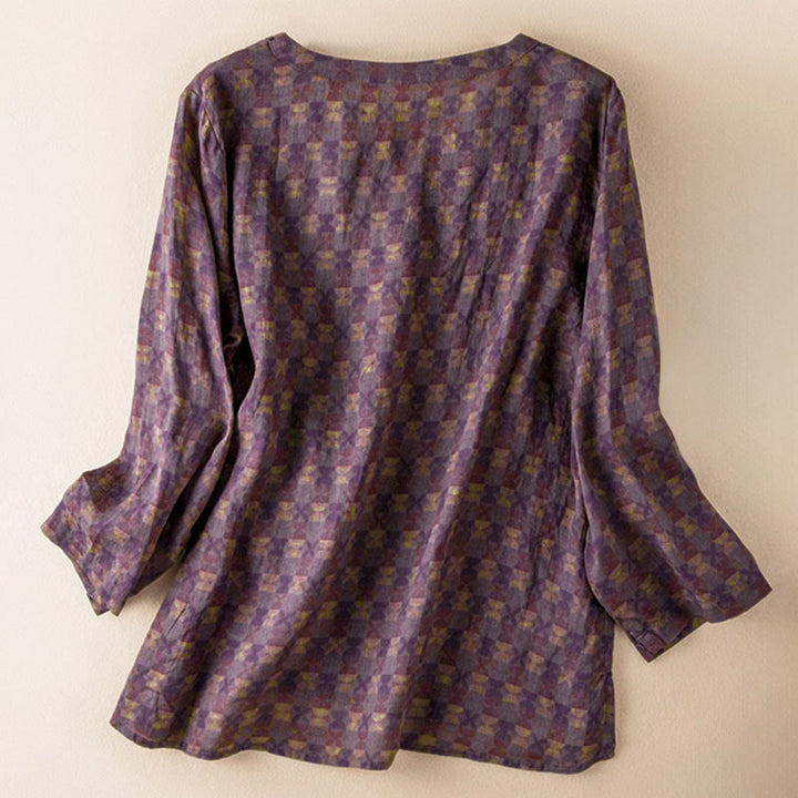 Camisa de manga larga para mujer con estampado floral y cuello en V de Buddha Stones Spring - image 5