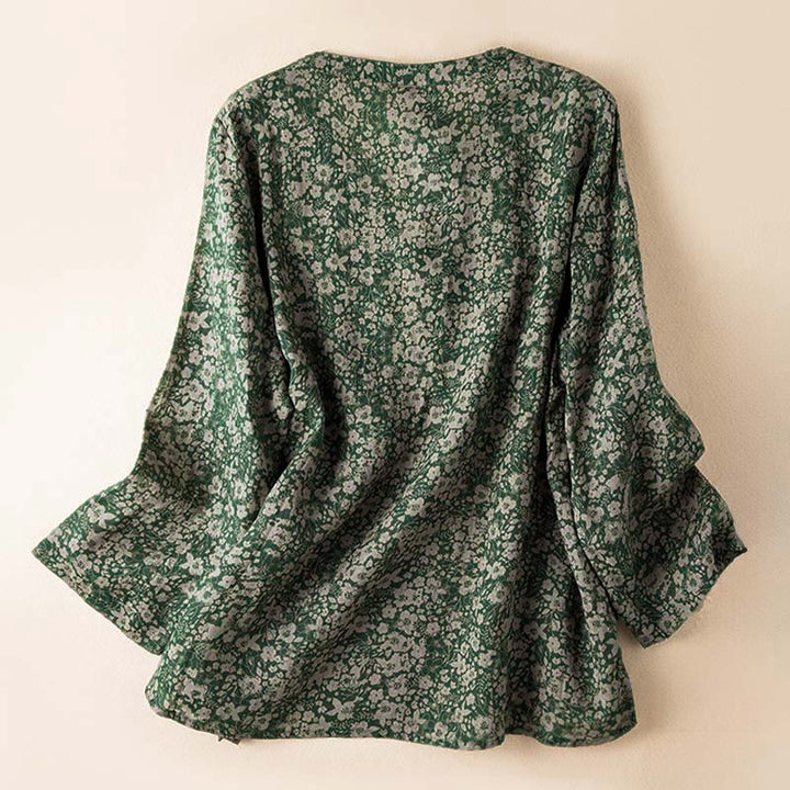 Camisa de manga larga para mujer con estampado floral y cuello en V de Buddha Stones Spring - image 8