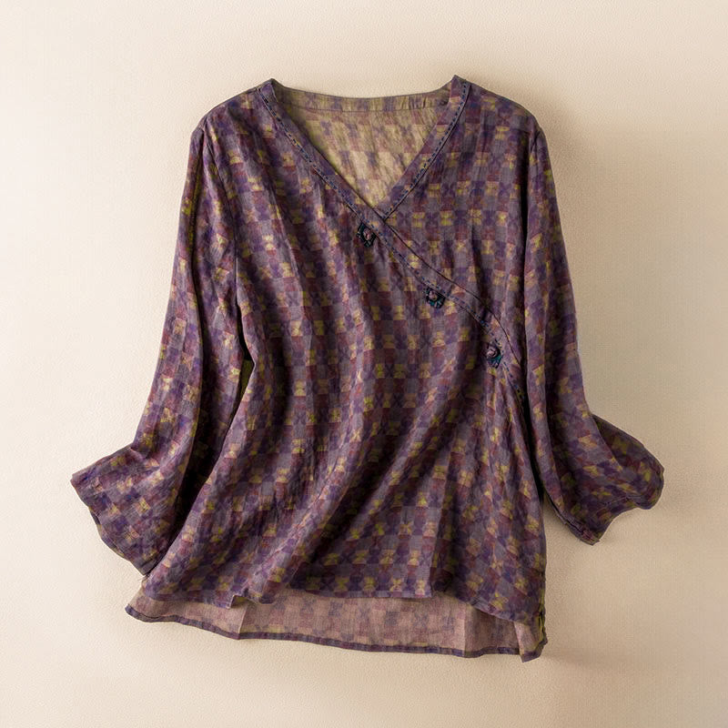 Camisa de manga larga para mujer con estampado floral y cuello en V de Buddha Stones Spring - Magenta oscuro - US8-10，UK/AU12-14，EU40-42 (2XL) - image 0