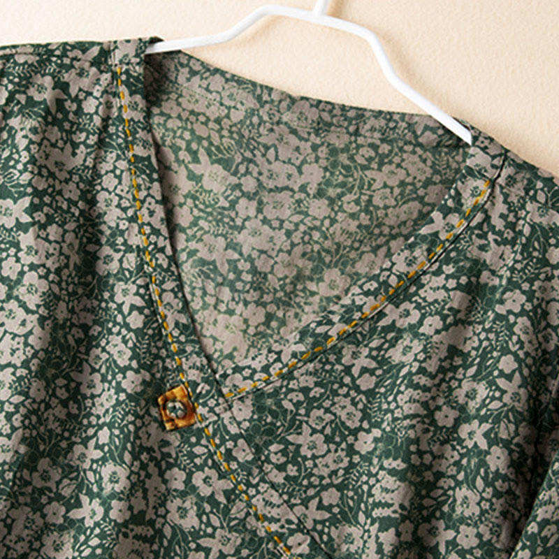 Camisa de manga larga para mujer con estampado floral y cuello en V de Buddha Stones Spring - image 2