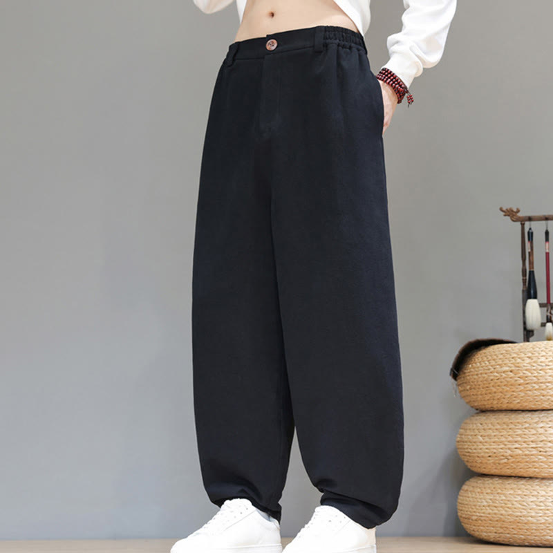 Pantalones deportivos de otoño para hombre, de algodón, color liso, con botones y bolsillos , de Buddha Stones. - image 10