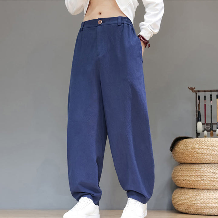 Pantalones deportivos de otoño para hombre, de algodón, color liso, con botones y bolsillos , de Buddha Stones. - image 0