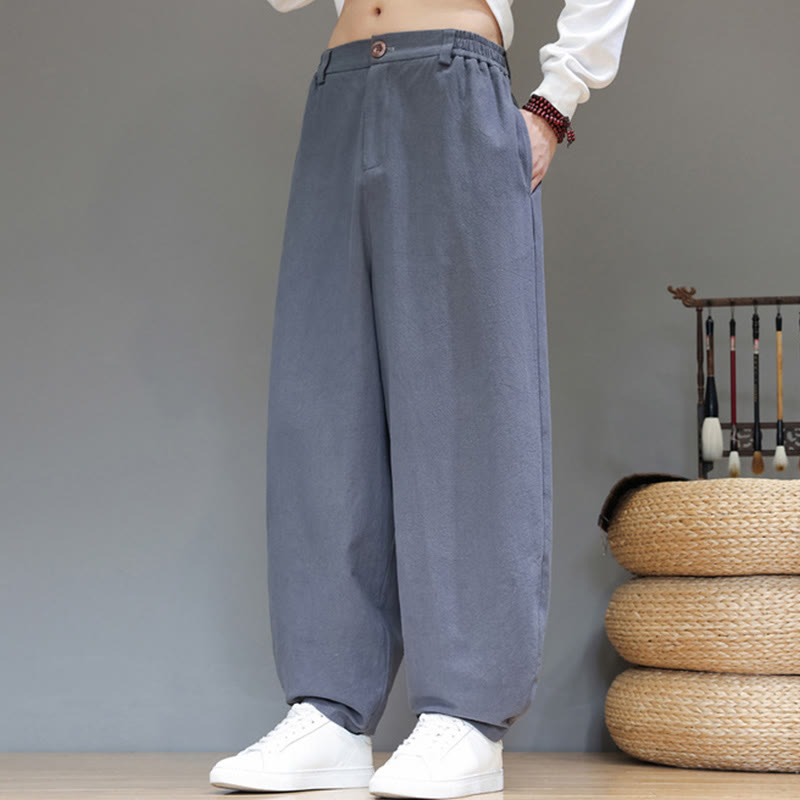 Pantalones deportivos de otoño para hombre, de algodón, color liso, con botones y bolsillos , de Buddha Stones. - image 6