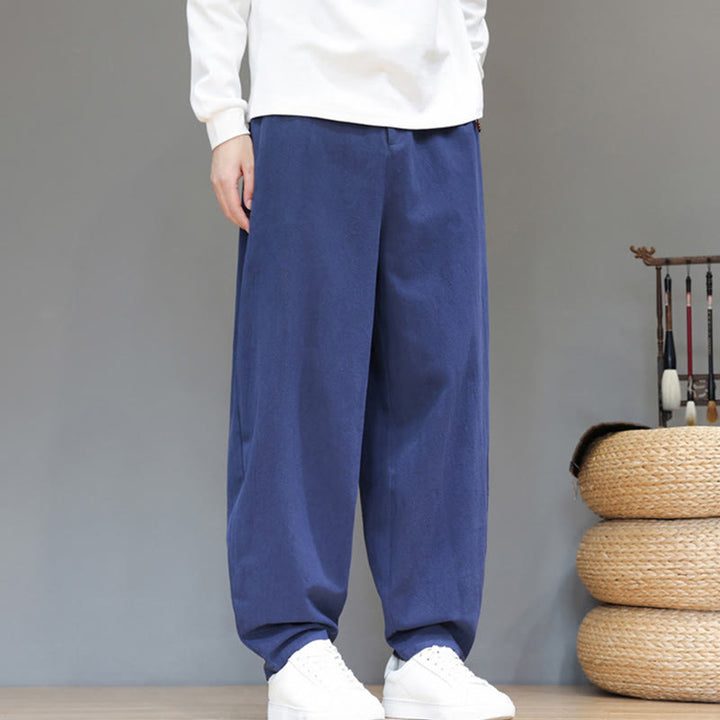 Pantalones deportivos de otoño para hombre, de algodón, color liso, con botones y bolsillos , de Buddha Stones. - image 2