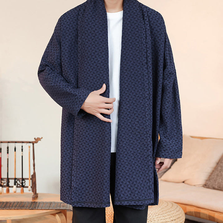 Kimono de manga larga para hombre, de algodón, con diseño sencillo de jacquard de invierno y Buddha Stones. - image 4