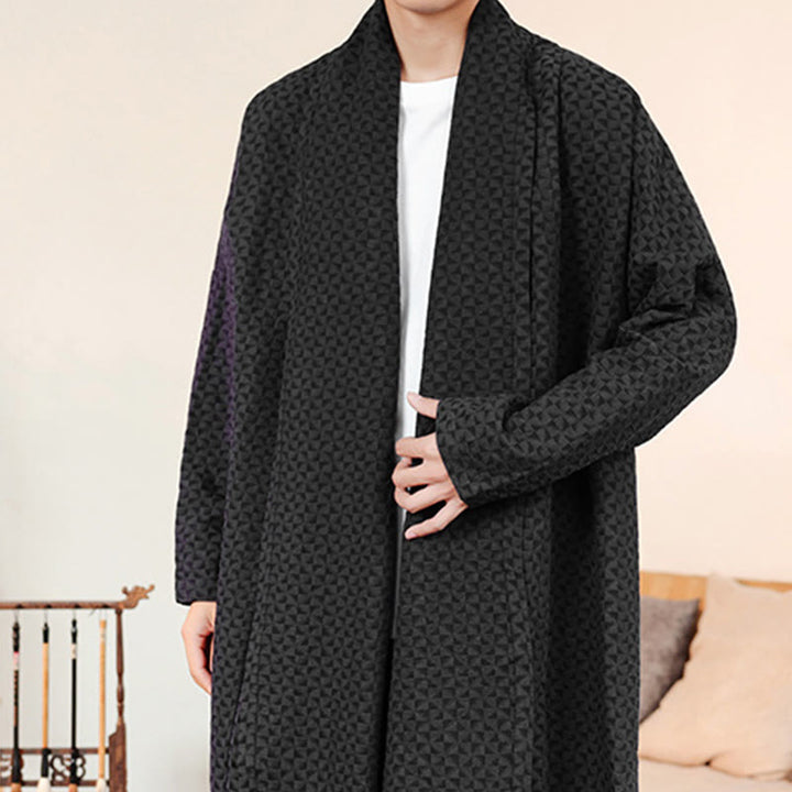 Kimono de manga larga para hombre, de algodón, con diseño sencillo de jacquard de invierno y Buddha Stones. - image 15