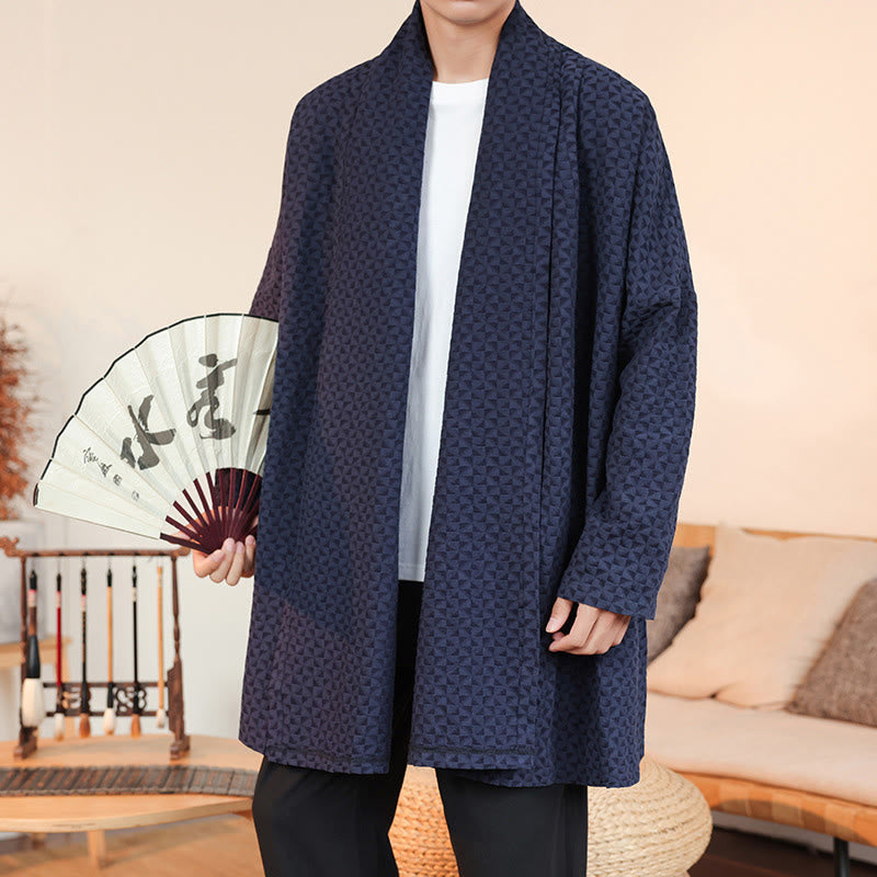 Kimono de manga larga para hombre, de algodón, con diseño sencillo de jacquard de invierno y Buddha Stones. - Azul medianoche - US/UK/AU44，EU54 (3XL) - image 1