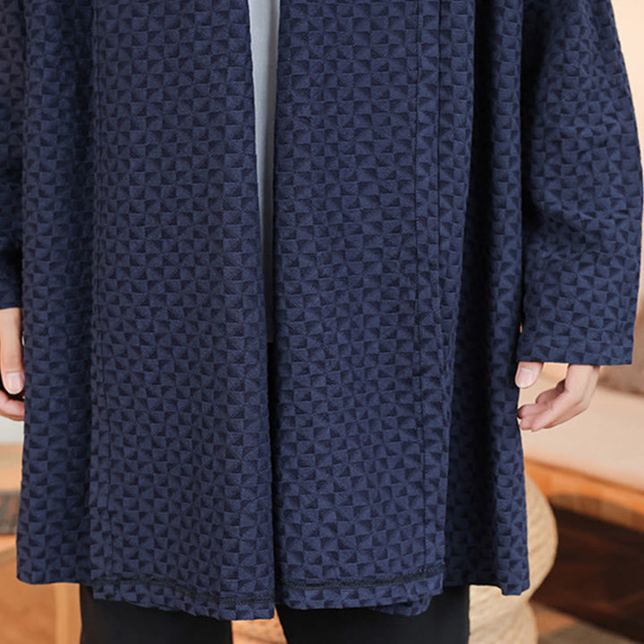 Kimono de manga larga para hombre, de algodón, con diseño sencillo de jacquard de invierno y Buddha Stones. - image 13