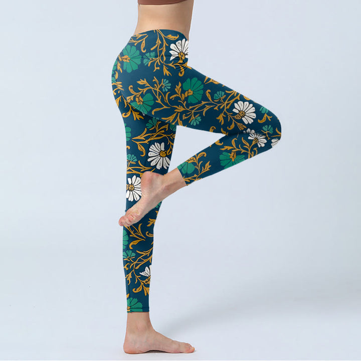 Leggings de gimnasio para mujer con estampado de flores y enredaderas de estilo retro pastoral con Buddha Stones. Pantalones de yoga. - image 4