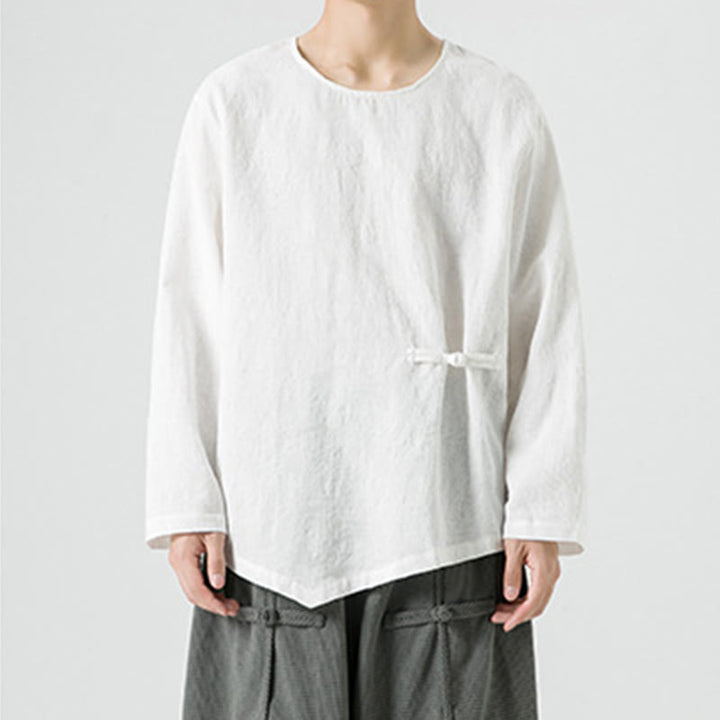 Camiseta de manga larga de algodón con diseño liso de botones de rana china para hombre, con Buddha Stones y ropa zen - image 10