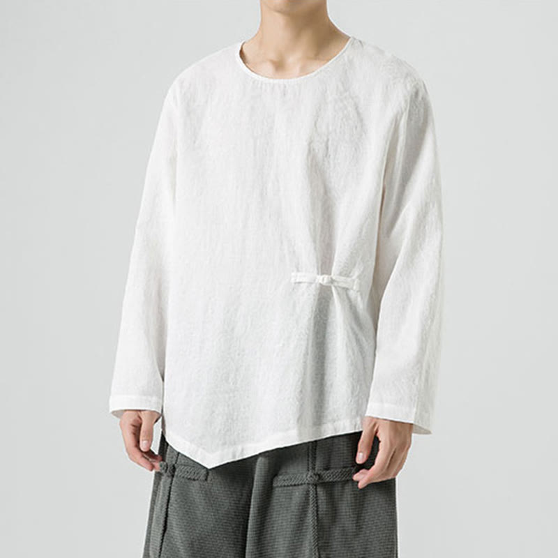 Camiseta de manga larga de algodón con diseño liso de botones de rana china para hombre, con Buddha Stones y ropa zen - image 12