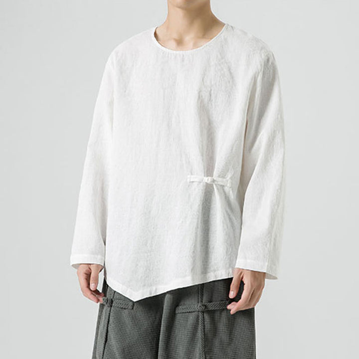 Camiseta de manga larga de algodón con diseño liso de botones de rana china para hombre, con Buddha Stones y ropa zen - image 12