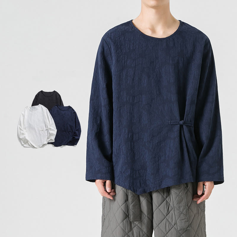 Camiseta de manga larga de algodón con diseño liso de botones de rana china para hombre, con Buddha Stones y ropa zen - Marina de guerra - US/UK/AU46, EU56 (5XL) - image 1