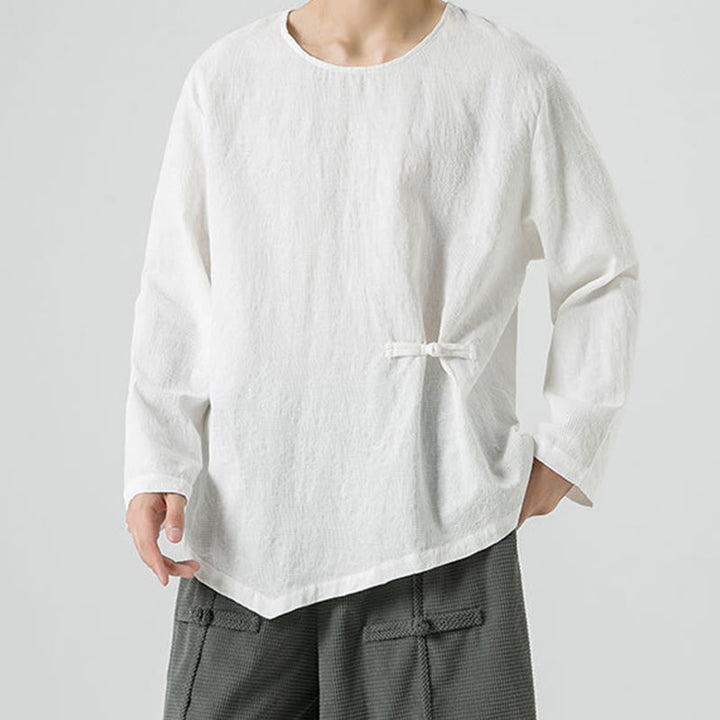 Camiseta de manga larga de algodón con diseño liso de botones de rana china para hombre, con Buddha Stones y ropa zen - image 17