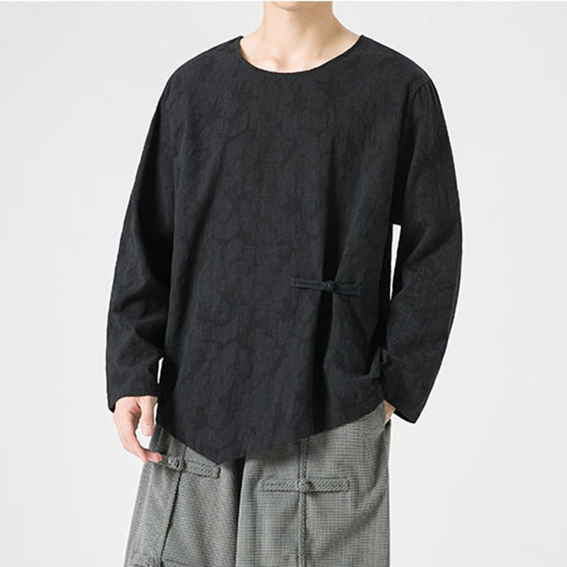 Camiseta de manga larga de algodón con diseño liso de botones de rana china para hombre, con Buddha Stones y ropa zen - image 30