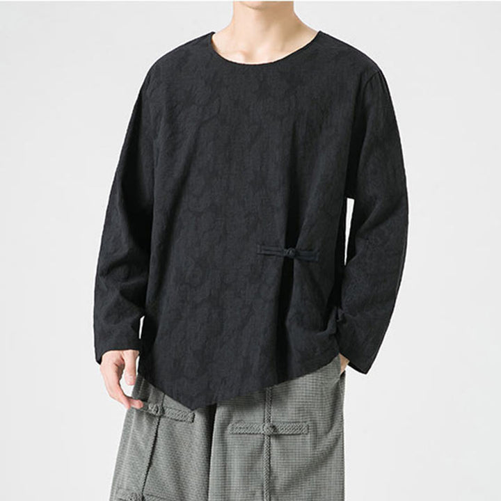 Camiseta de manga larga de algodón con diseño liso de botones de rana china para hombre, con Buddha Stones y ropa zen - image 30