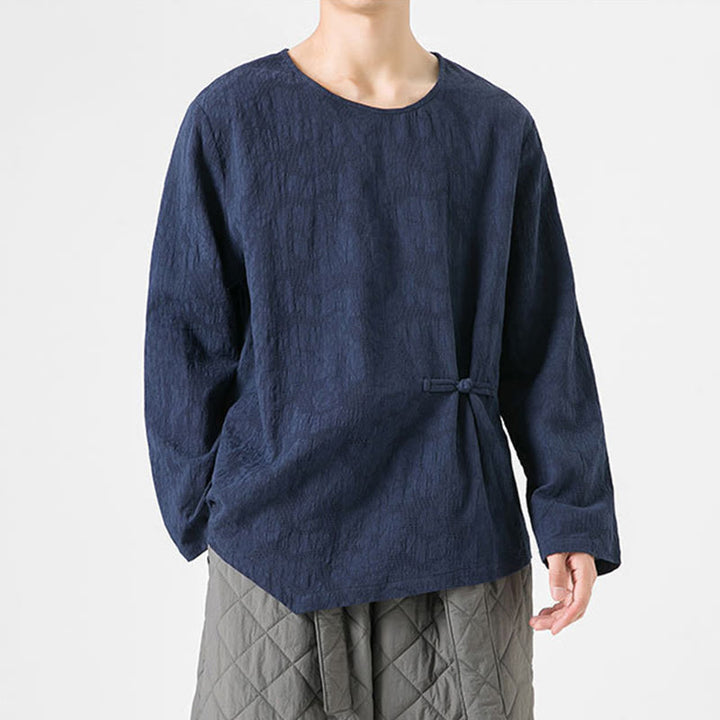 Camiseta de manga larga de algodón con diseño liso de botones de rana china para hombre, con Buddha Stones y ropa zen - image 5