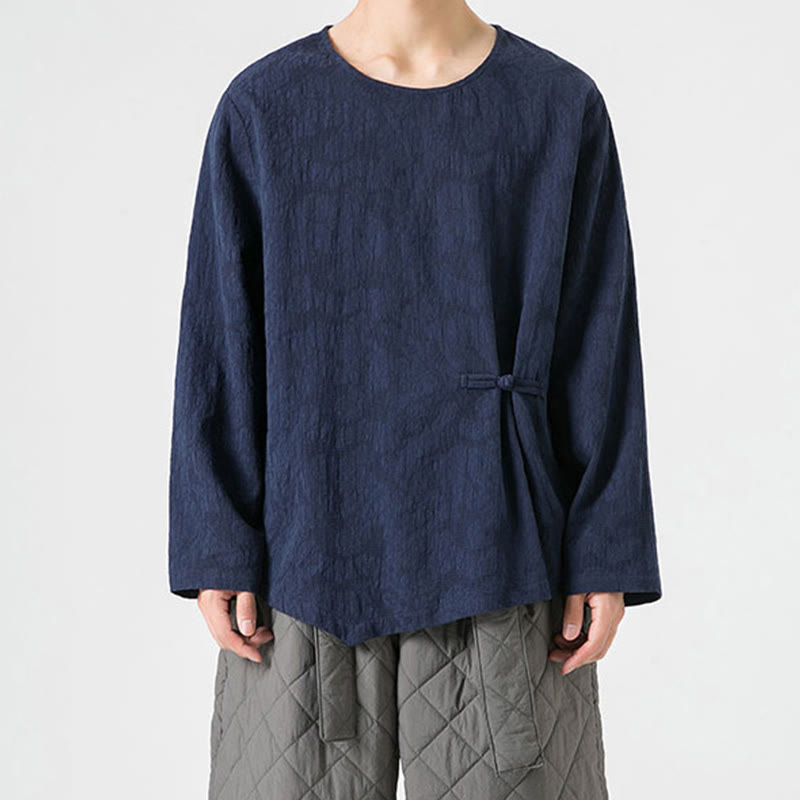 Camiseta de manga larga de algodón con diseño liso de botones de rana china para hombre, con Buddha Stones y ropa zen - image 2