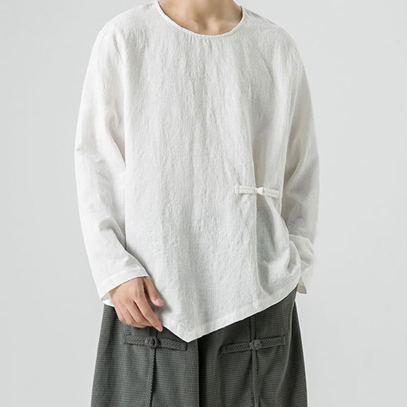 Camiseta de manga larga de algodón con diseño liso de botones de rana china para hombre, con Buddha Stones y ropa zen - image 15