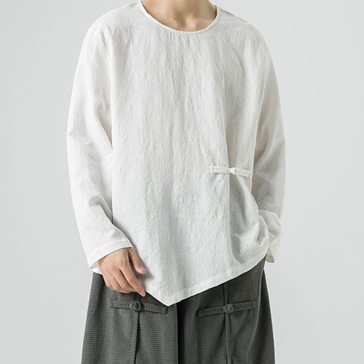 Camiseta de manga larga de algodón con diseño liso de botones de rana china para hombre, con Buddha Stones y ropa zen - image 15