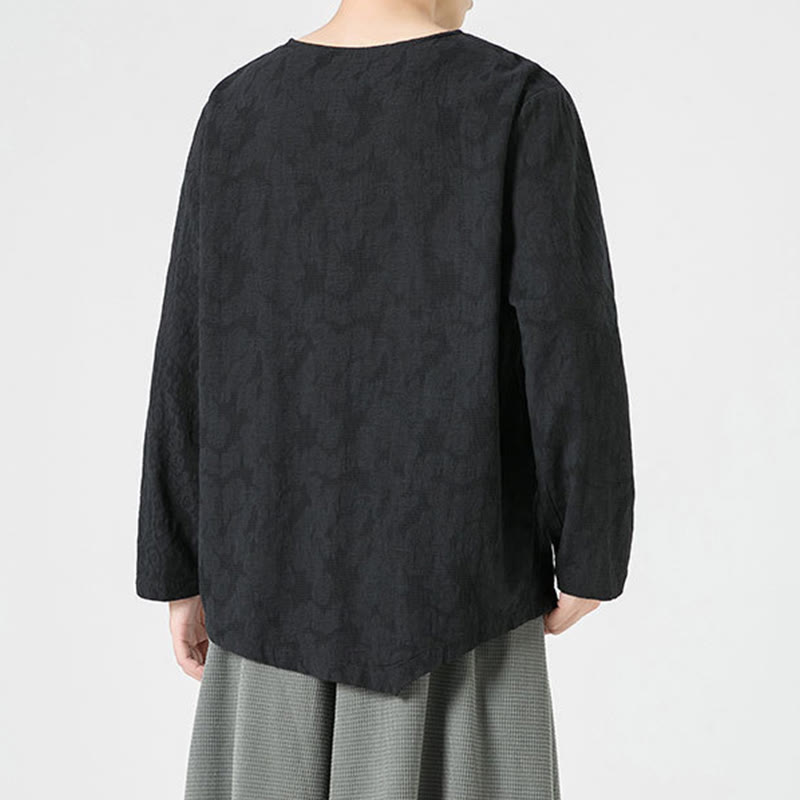 Camiseta de manga larga de algodón con diseño liso de botones de rana china para hombre, con Buddha Stones y ropa zen - image 31