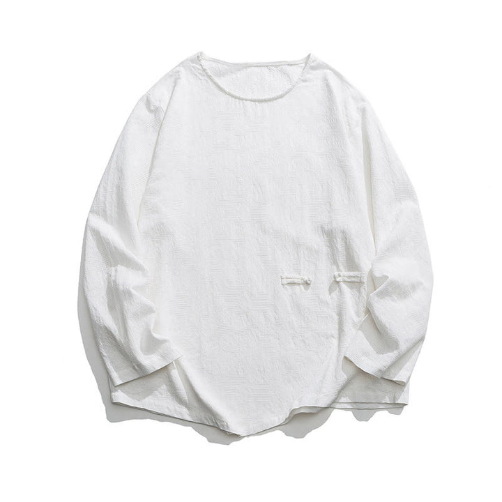 Camiseta de manga larga de algodón con diseño liso de botones de rana china para hombre, con Buddha Stones y ropa zen - image 23