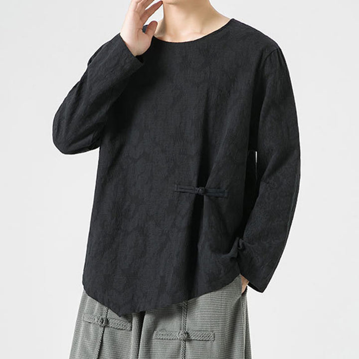 Camiseta de manga larga de algodón con diseño liso de botones de rana china para hombre, con Buddha Stones y ropa zen - image 27