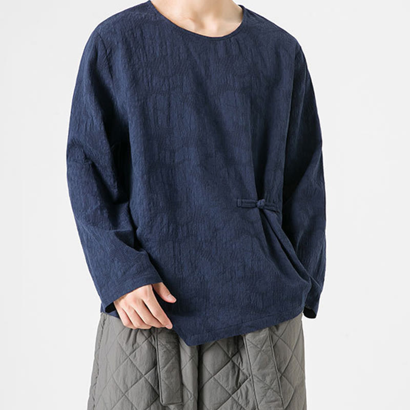 Camiseta de manga larga de algodón con diseño liso de botones de rana china para hombre, con Buddha Stones y ropa zen - image 0