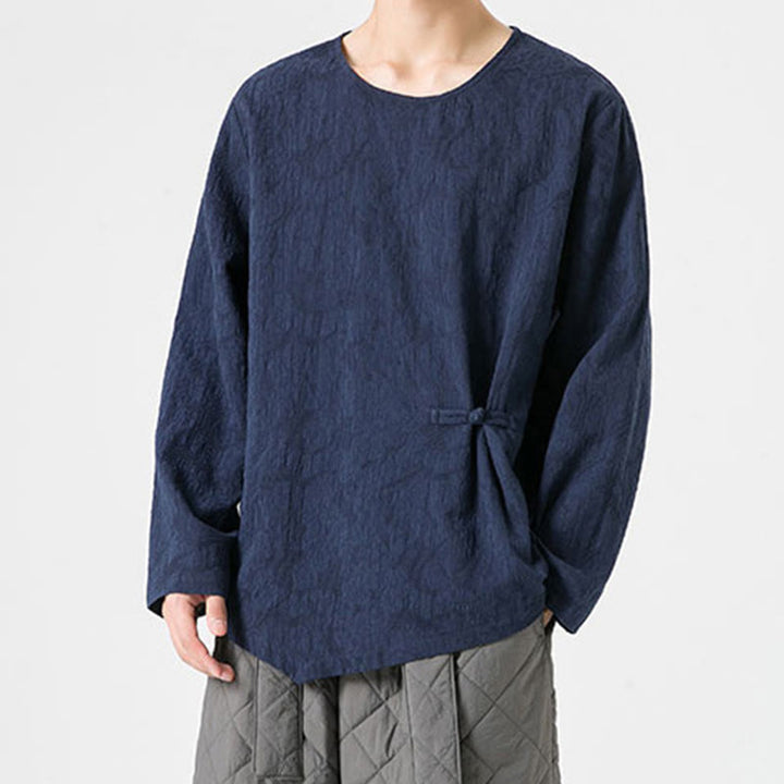 Camiseta de manga larga de algodón con diseño liso de botones de rana china para hombre, con Buddha Stones y ropa zen - image 7