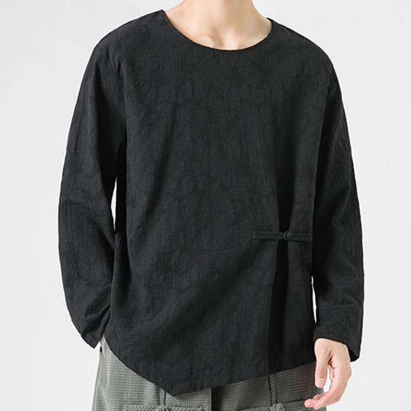 Camiseta de manga larga de algodón con diseño liso de botones de rana china para hombre, con Buddha Stones y ropa zen - image 29