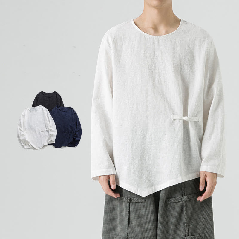 Camiseta de manga larga de algodón con diseño liso de botones de rana china para hombre, con Buddha Stones y ropa zen - Blanco - US/UK/AU46, EU56 (5XL) - image 9