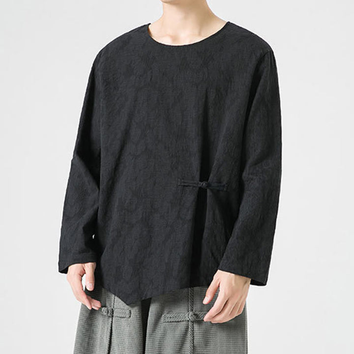 Camiseta de manga larga de algodón con diseño liso de botones de rana china para hombre, con Buddha Stones y ropa zen - image 26