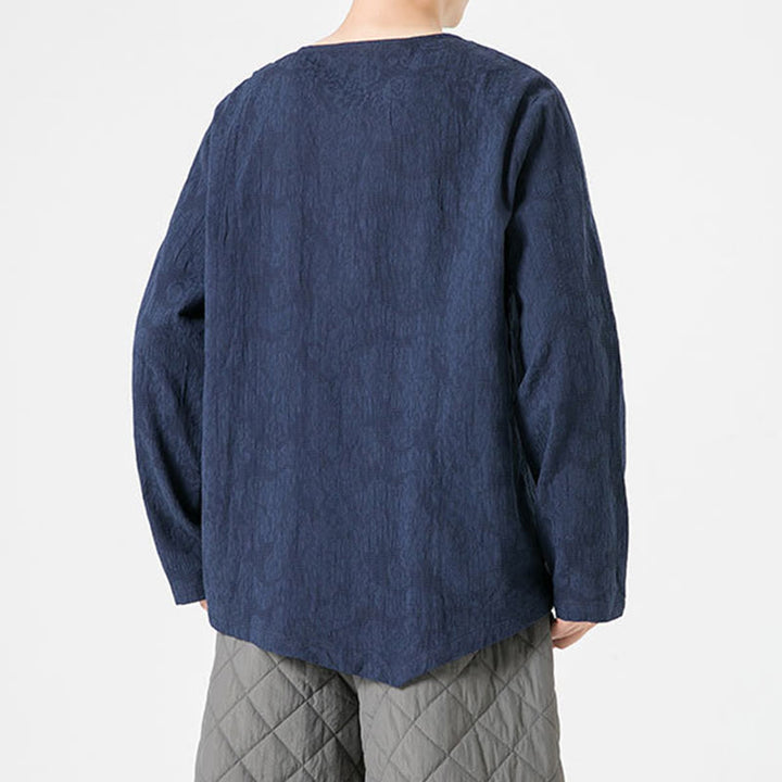 Camiseta de manga larga de algodón con diseño liso de botones de rana china para hombre, con Buddha Stones y ropa zen - image 4