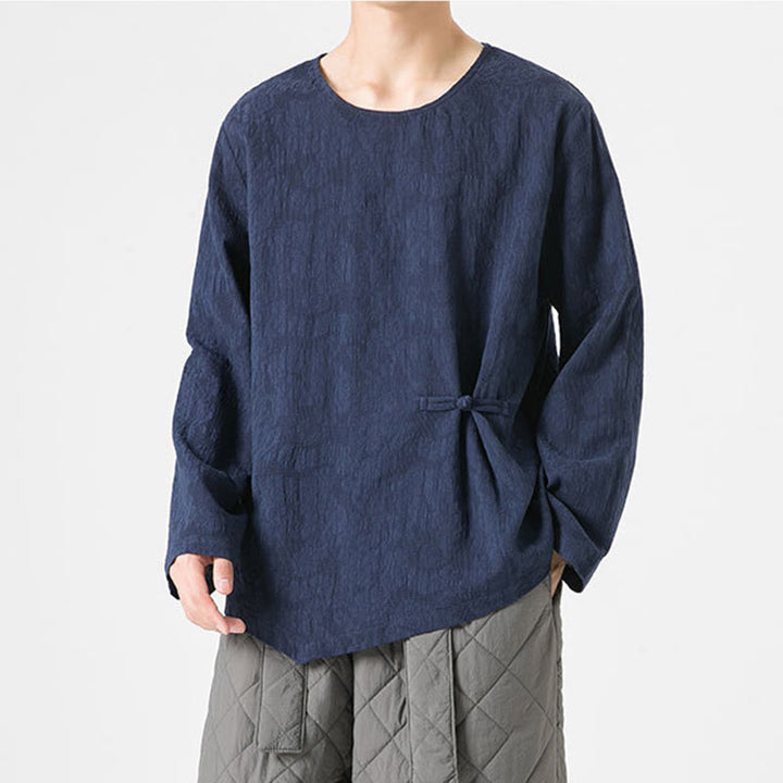 Camiseta de manga larga de algodón con diseño liso de botones de rana china para hombre, con Buddha Stones y ropa zen - image 3