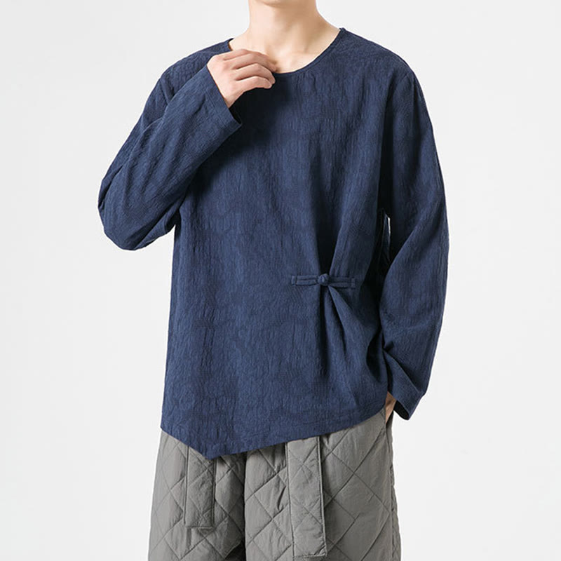 Camiseta de manga larga de algodón con diseño liso de botones de rana china para hombre, con Buddha Stones y ropa zen - image 6