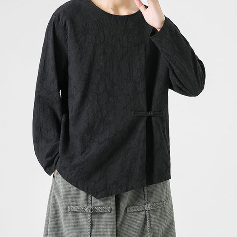 Camiseta de manga larga de algodón con diseño liso de botones de rana china para hombre, con Buddha Stones y ropa zen - image 28