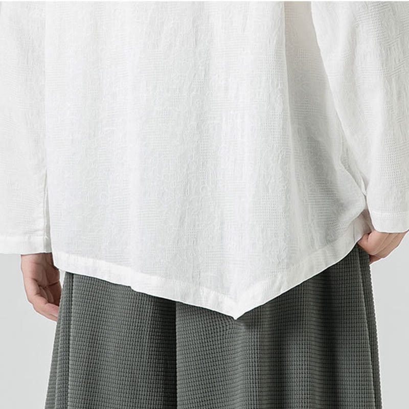 Camiseta de manga larga de algodón con diseño liso de botones de rana china para hombre, con Buddha Stones y ropa zen - image 21