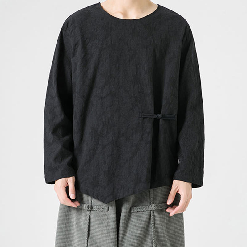 Camiseta de manga larga de algodón con diseño liso de botones de rana china para hombre, con Buddha Stones y ropa zen - image 25