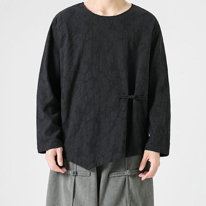 Camiseta de manga larga de algodón con diseño liso de botones de rana china para hombre, con Buddha Stones y ropa zen - image 25