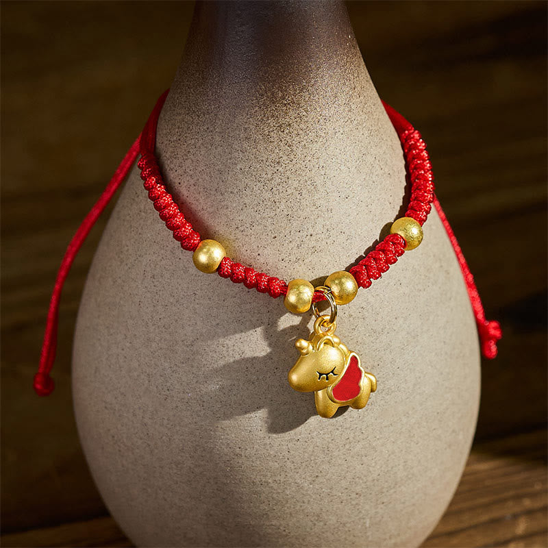 Pulsera trenzada de cobre con hilo rojo y Buddha Stones del Año del Caballo - image 1