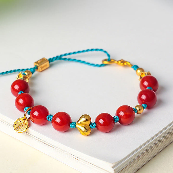 Pulsera de éxito con Buddha Stones de ágata roja del sur de 8 mm y cordón trenzado con forma de corazón - image 3