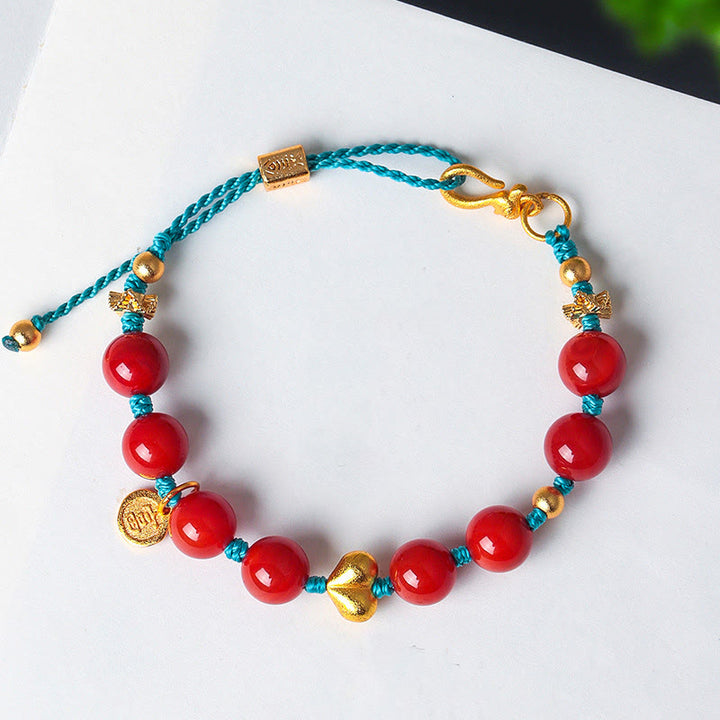 Pulsera de éxito con Buddha Stones de ágata roja del sur de 8 mm y cordón trenzado con forma de corazón - image 4