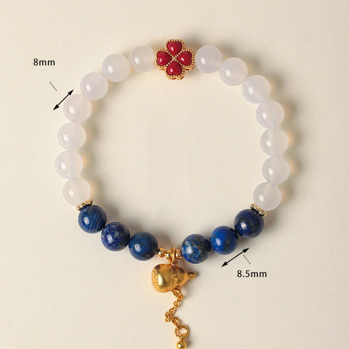Pulsera de cuentas positivas con Buddha Stones de cuatro hojas, flor de calabaza, ágata roja del sur y ágata blanca - image 11