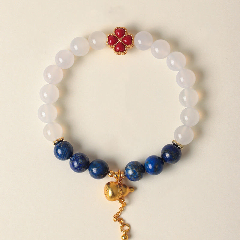Pulsera de cuentas positivas con Buddha Stones de cuatro hojas, flor de calabaza, ágata roja del sur y ágata blanca - Ágata blanca (circunferencia de la muñeca: 14-17 cm) - image 9