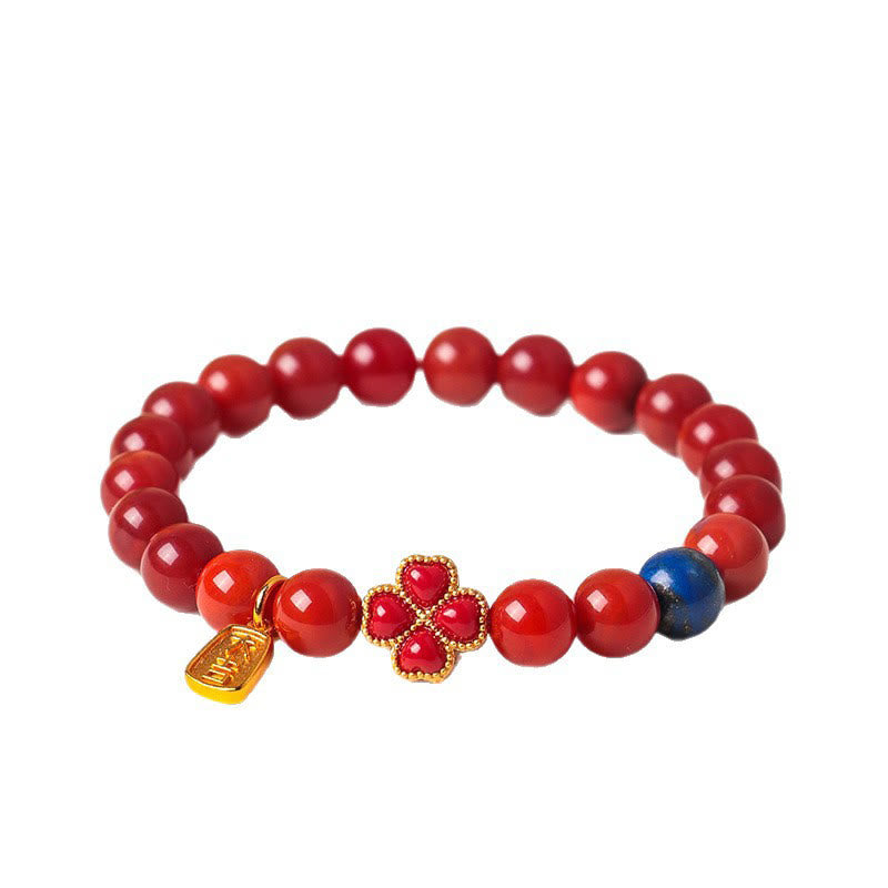 Pulsera de cuentas positivas con Buddha Stones de cuatro hojas, flor de calabaza, ágata roja del sur y ágata blanca - image 4